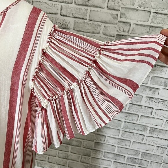For The Republic Red & White Tassel‎ Striped Ruffle Bell Sleeves Dress Size S - Picture 4 of 11